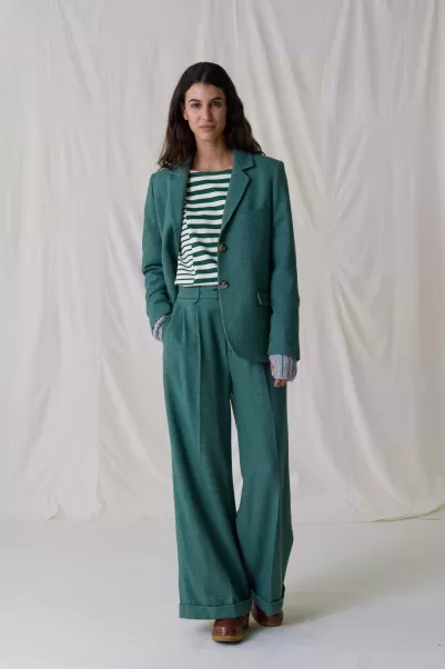 Pantalons & Jeans Pantalon Popsi Plain Femme Élégant Green Leon & Harper