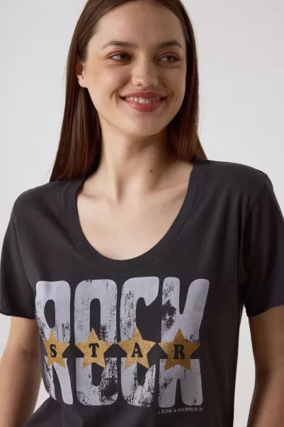 Leon & Harper T-Shirt Tizia Stars Femme Carbone T-Shirts & Tops Vendre