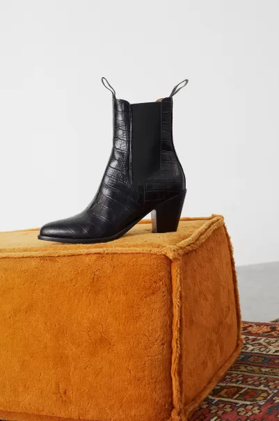 Bottines Sylvie Croco Black Chaussures Leon & Harper Femme Rapide